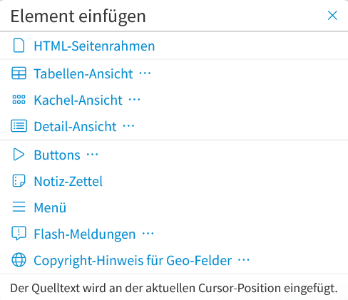 Anzeige-Template - Element einfügen