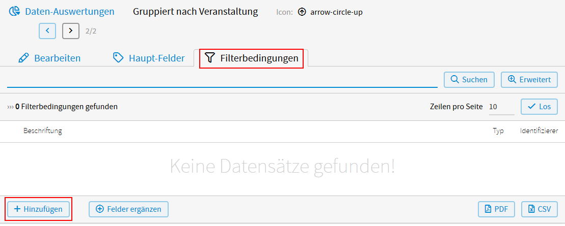 Filterbedingungen hinzufügen