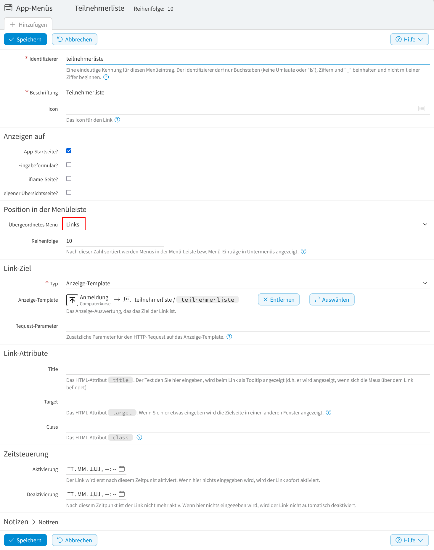 Link-Ziel auswählen