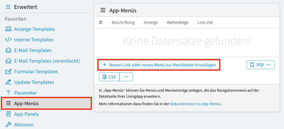 Menü-Link hinzufügen