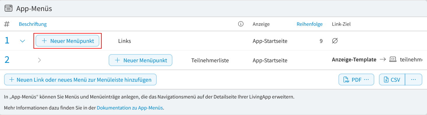 Weiteren Link unter Menüpunkt 'Links' erfassen