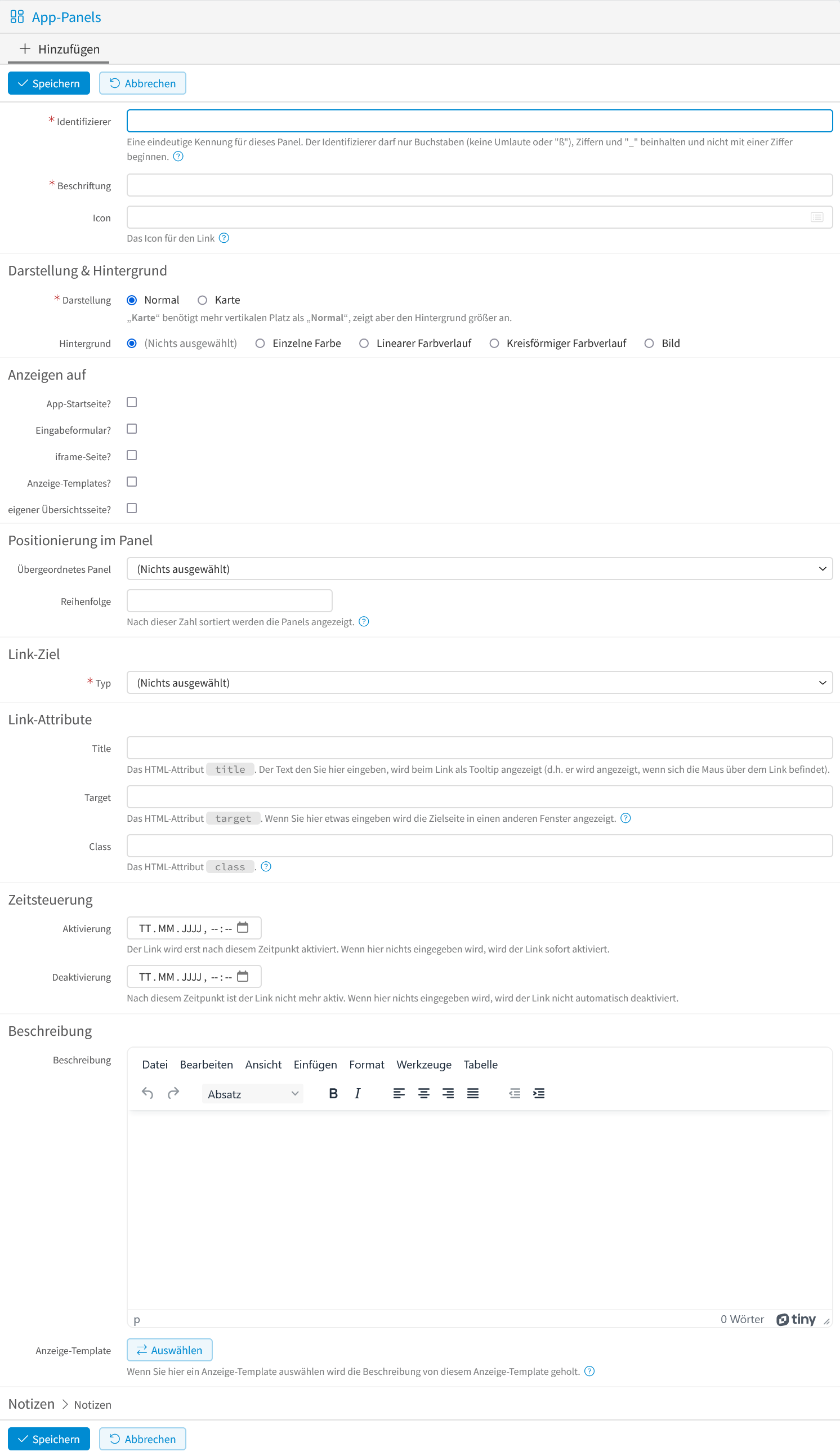 App-Panel erstellen