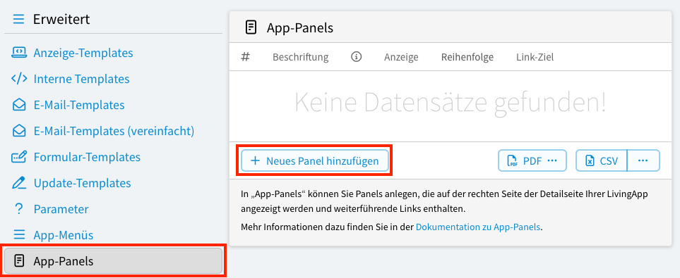App-Panel hinzufügen
