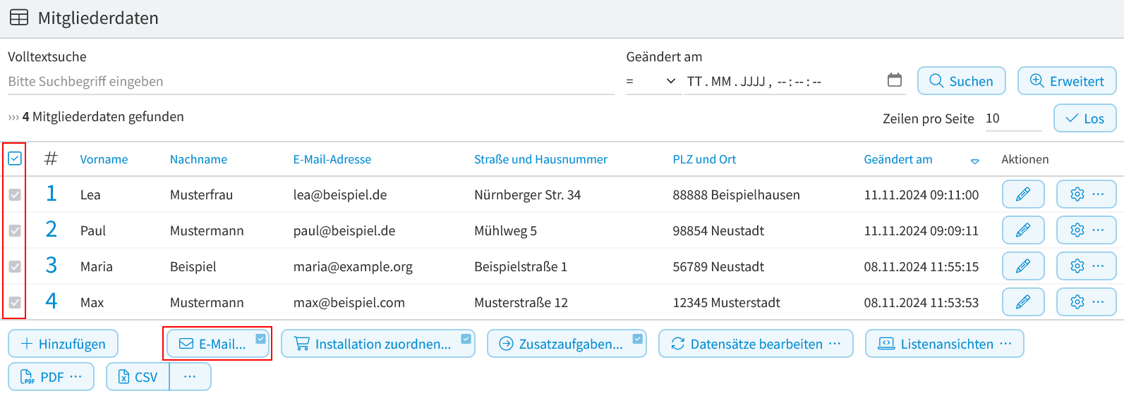 Auswahl der Datensätze