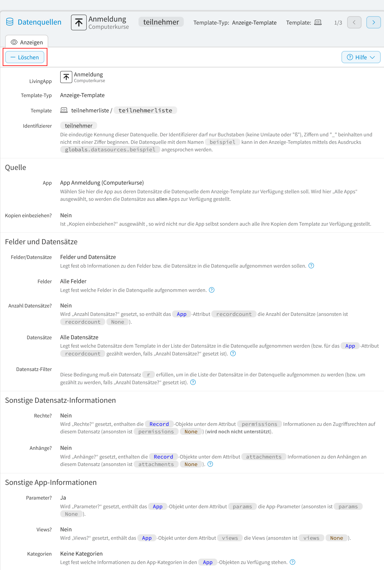 Datenquellen anzeigen und löschen