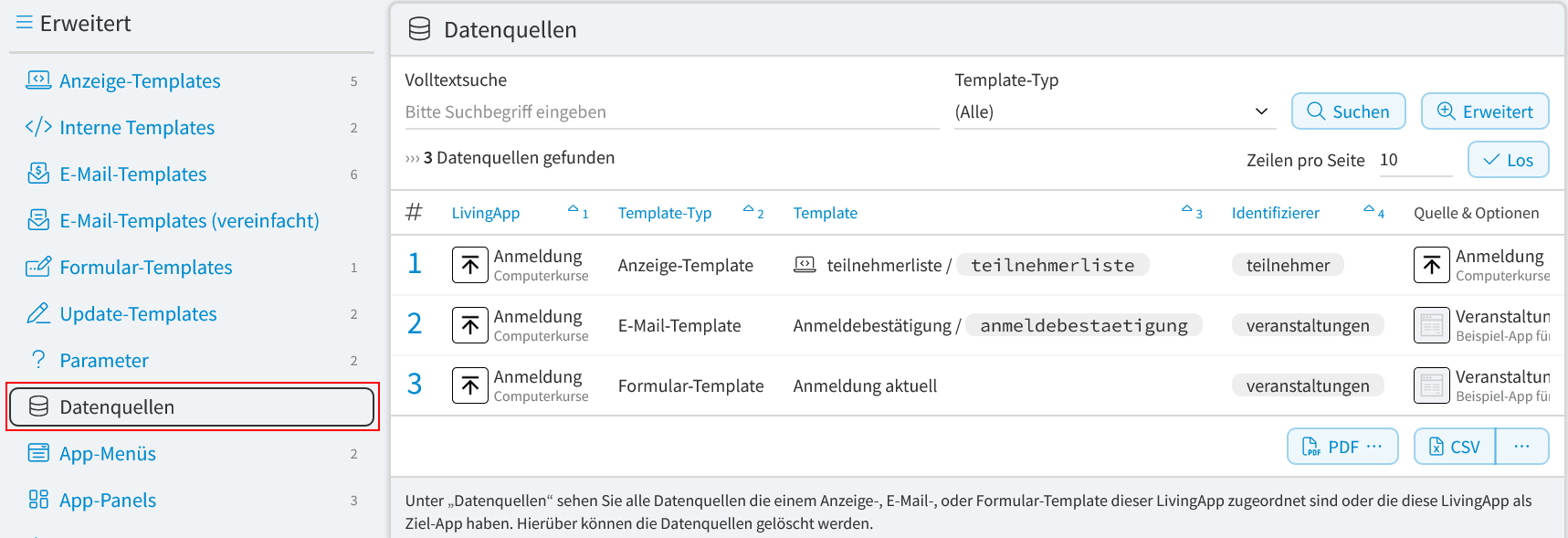 Datenquellen auswählen
