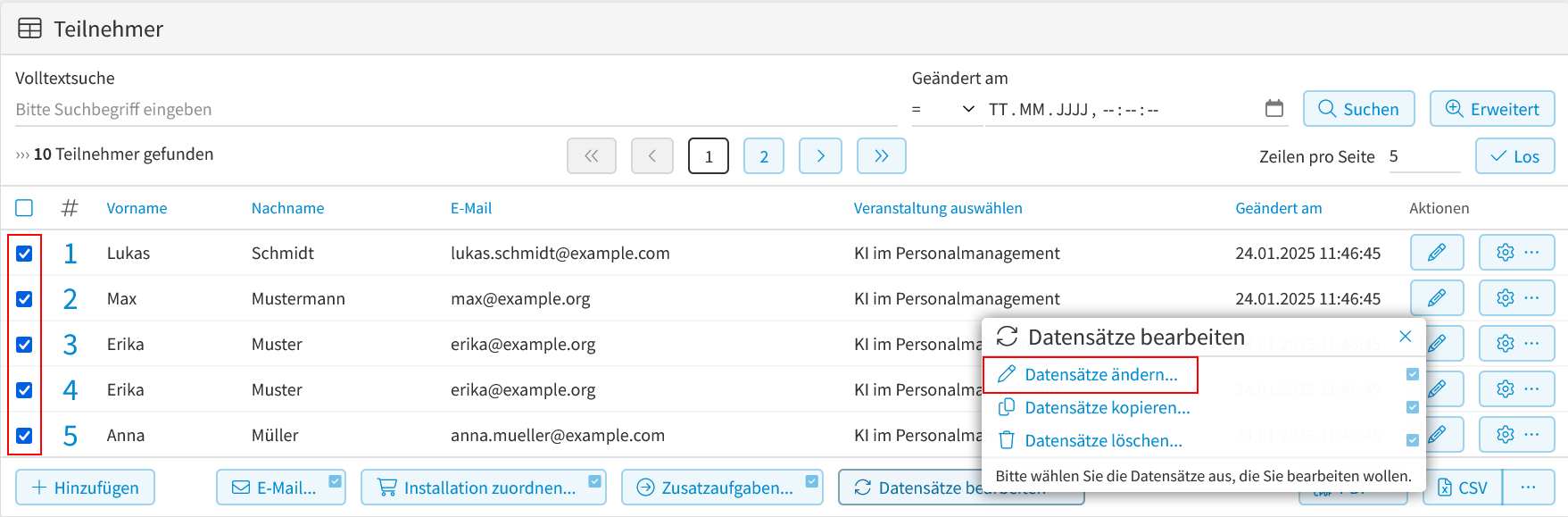 Datensätze ändern