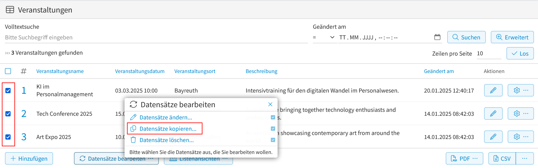 Datensätze kopieren