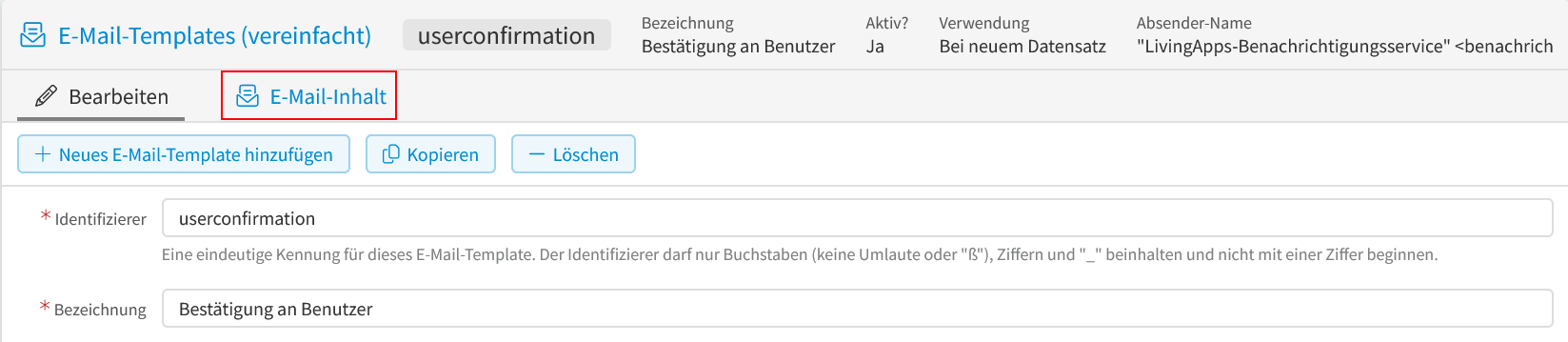 E-Mail-Template (vereinfacht) Anwendungsbeispiel - E-Mail-Inhalt anzeigen