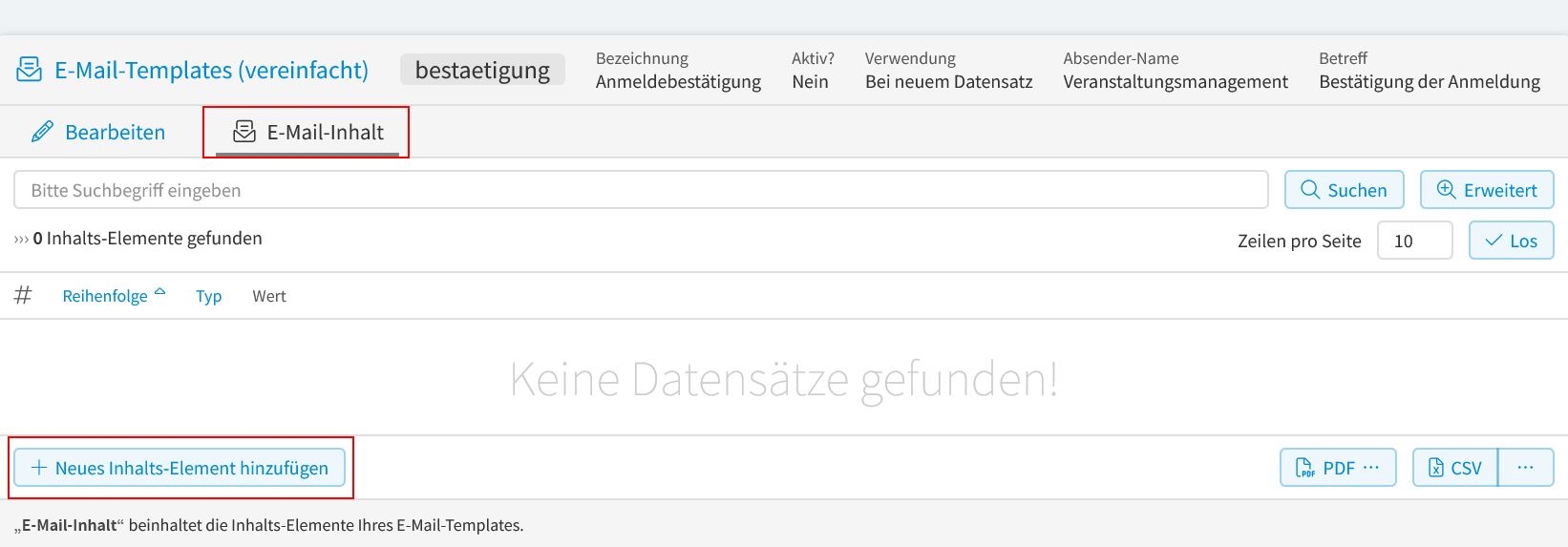 E-Mail-Template (vereinfacht) E-Mail-Inhalt hinzufügen