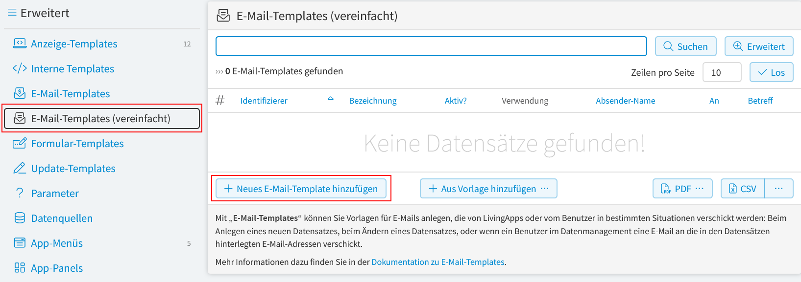 E-Mail-Template (vereinfacht) hinzufügen
