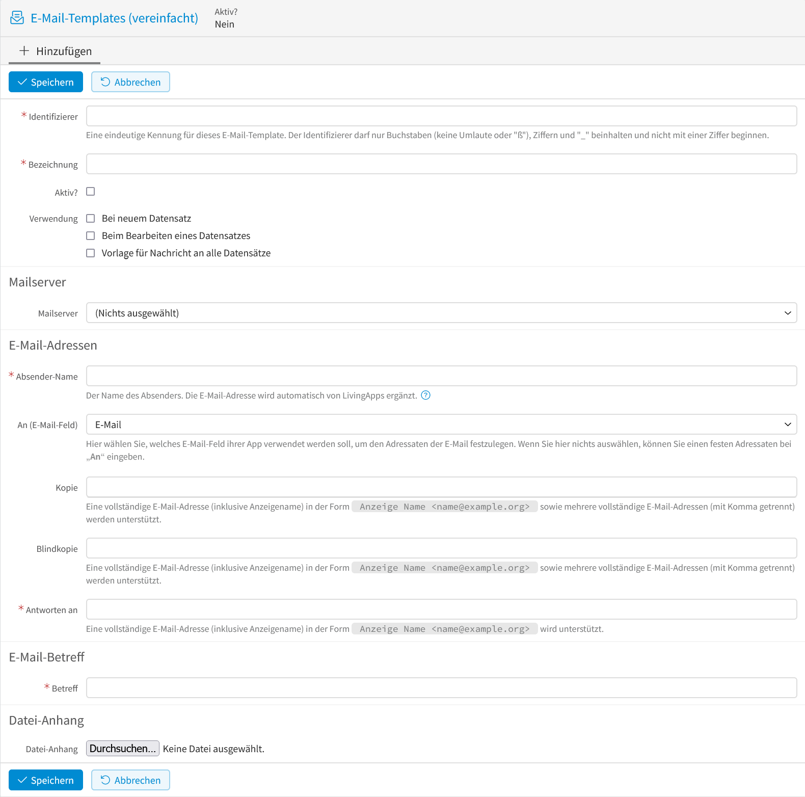 E-Mail-Template (vereinfacht) konfigurieren