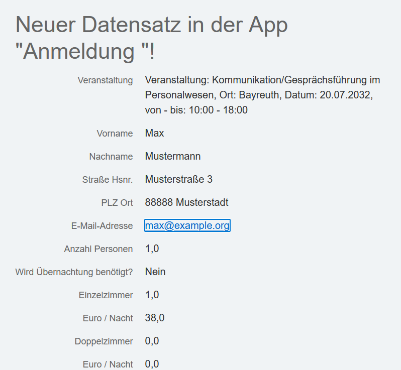 E-Mail-Template-Vorlage - Benachrichtigung an mich - Ergebnis
