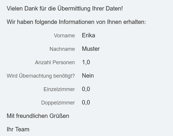 E-Mail-Template-Vorlage - Bestätigung an Benutzer - Ergebnis