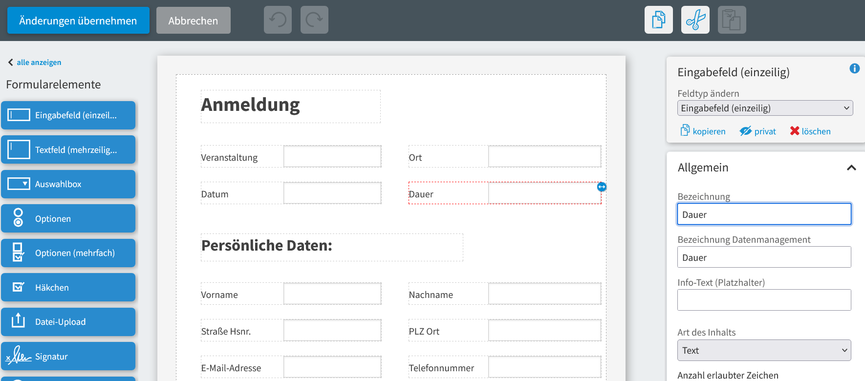 Feldbezeichnung ändern