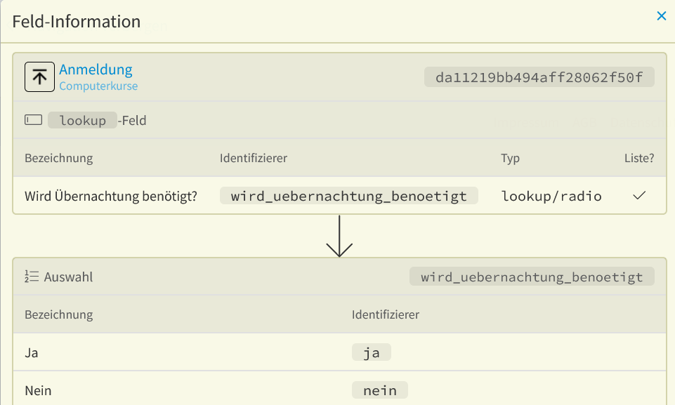 Feld-Information Ziel lookup