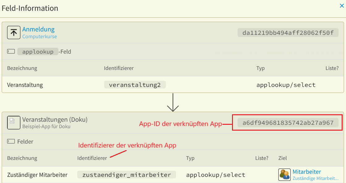 Feld-Information Ziel applookup