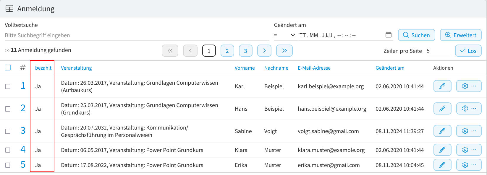 Felder - In Liste und Reihenfolge - Ergebnis