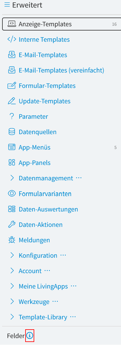 Felder einsehen