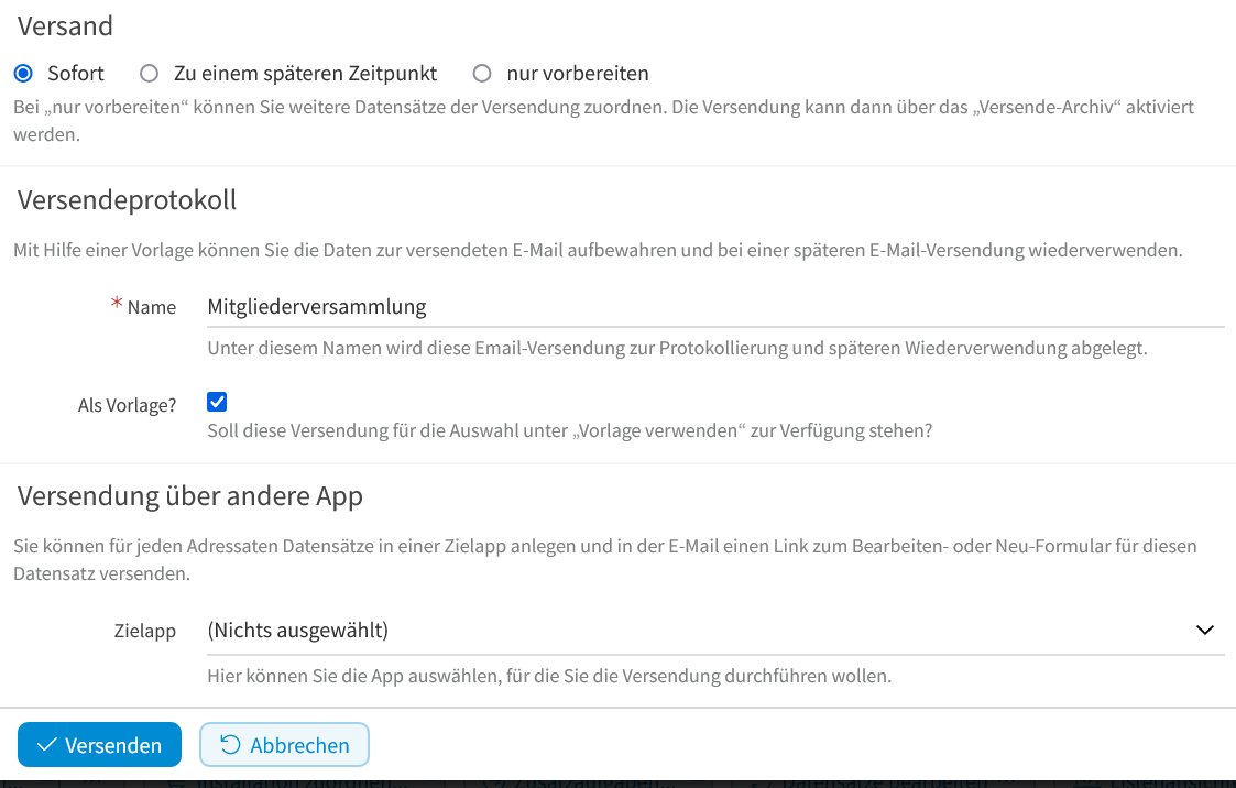 Konfiguration Versendung