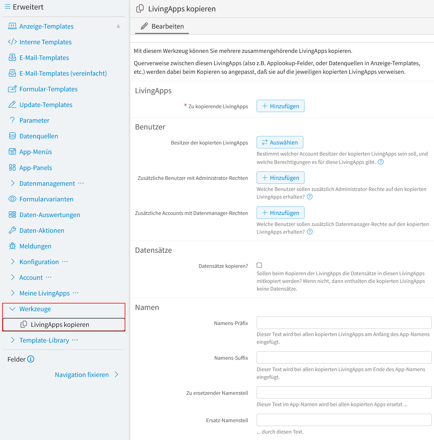 LivingApps kopieren