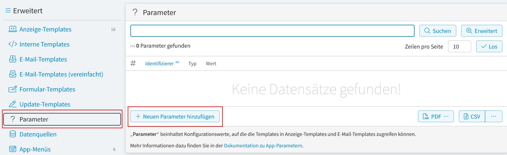 Parameter hinzufügen