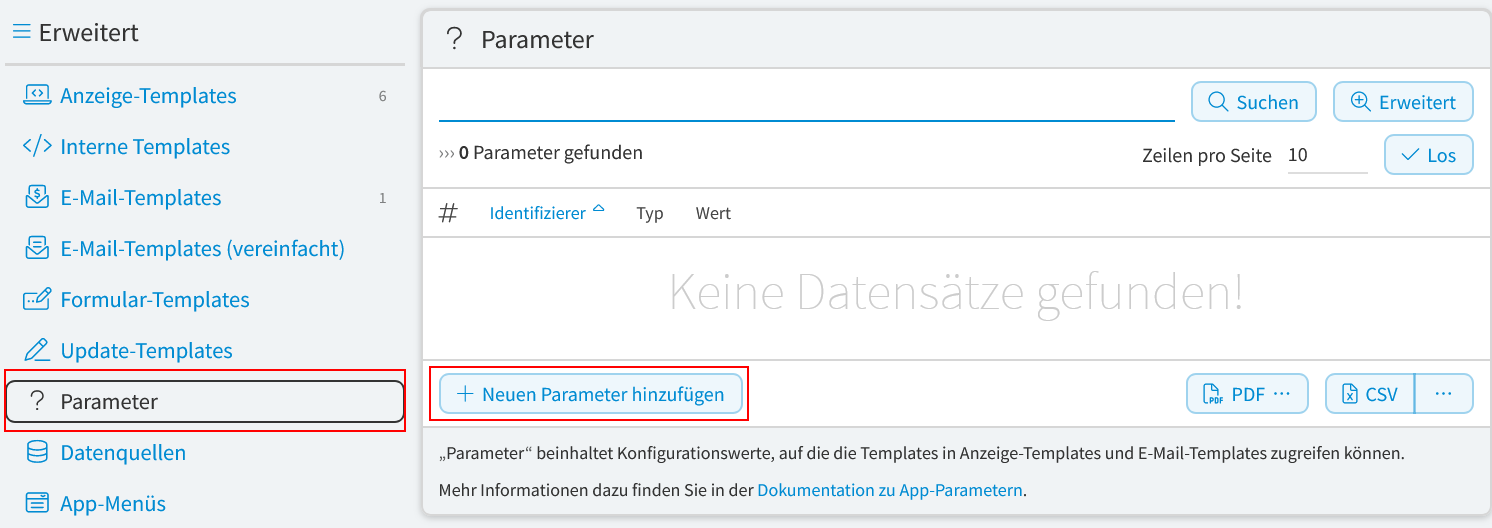 Parameter hinzufügen