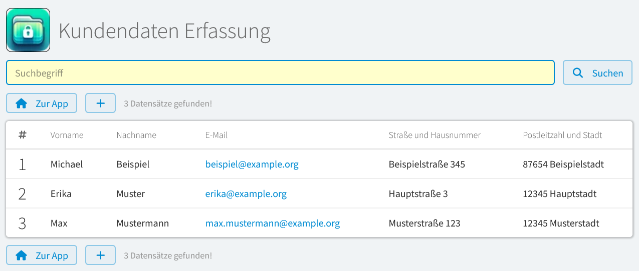 Anwendungsfall "Datensatzliste" - Ergebnis