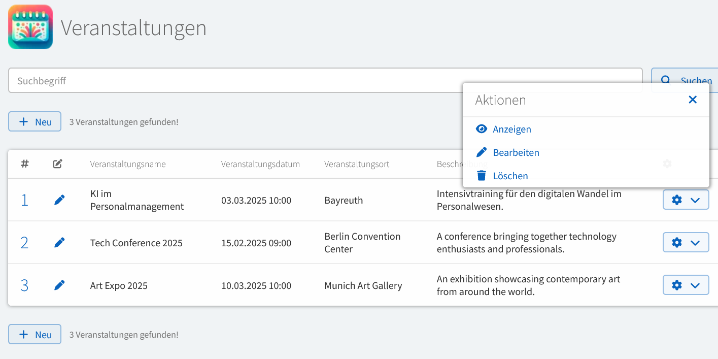 Anwendungsfall "Liste/Detail/Löschen-Dialog" - Ergebnis