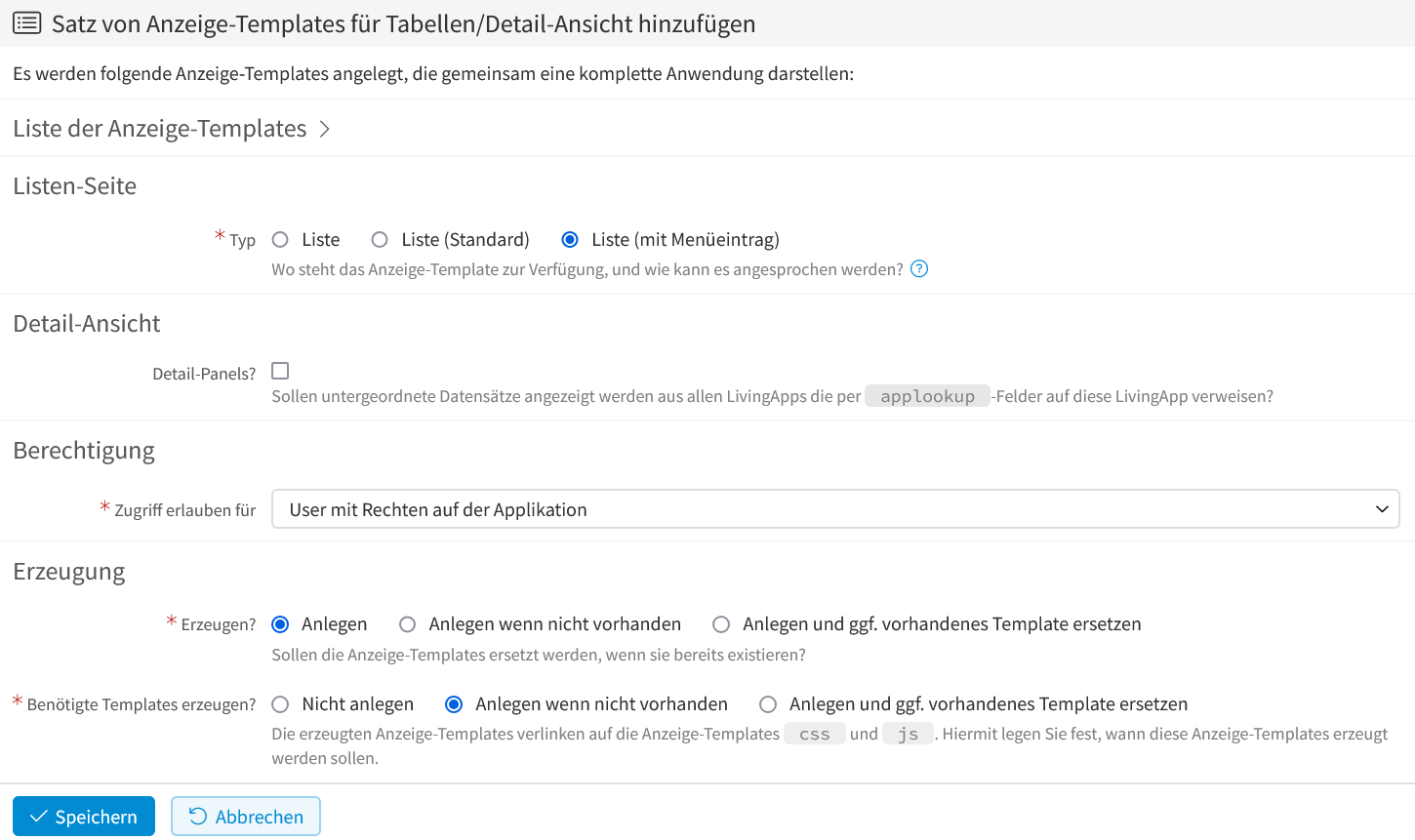 Anwendungsfall "Liste/Detail/Löschen-Dialog" - Konfiguration