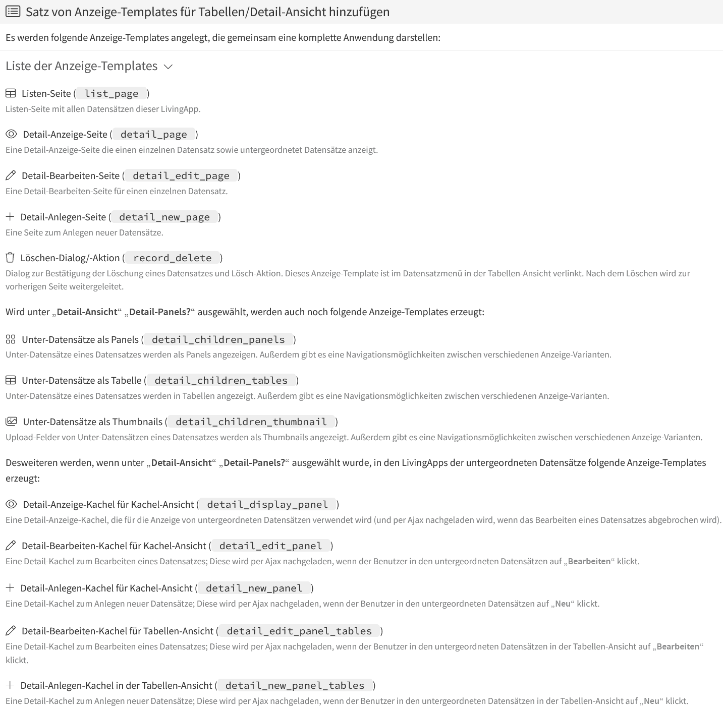 Anwendungsfall "Liste/Detail/Löschen-Dialog" - Templates