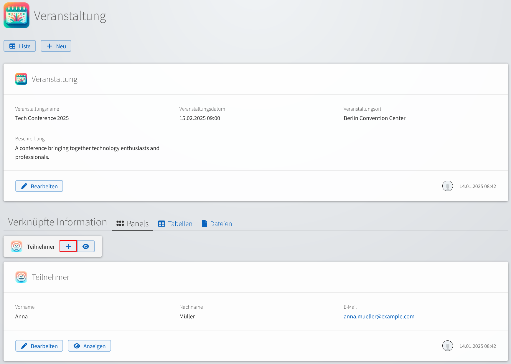 Datensatz-Anlegen-Kachel aufrufen