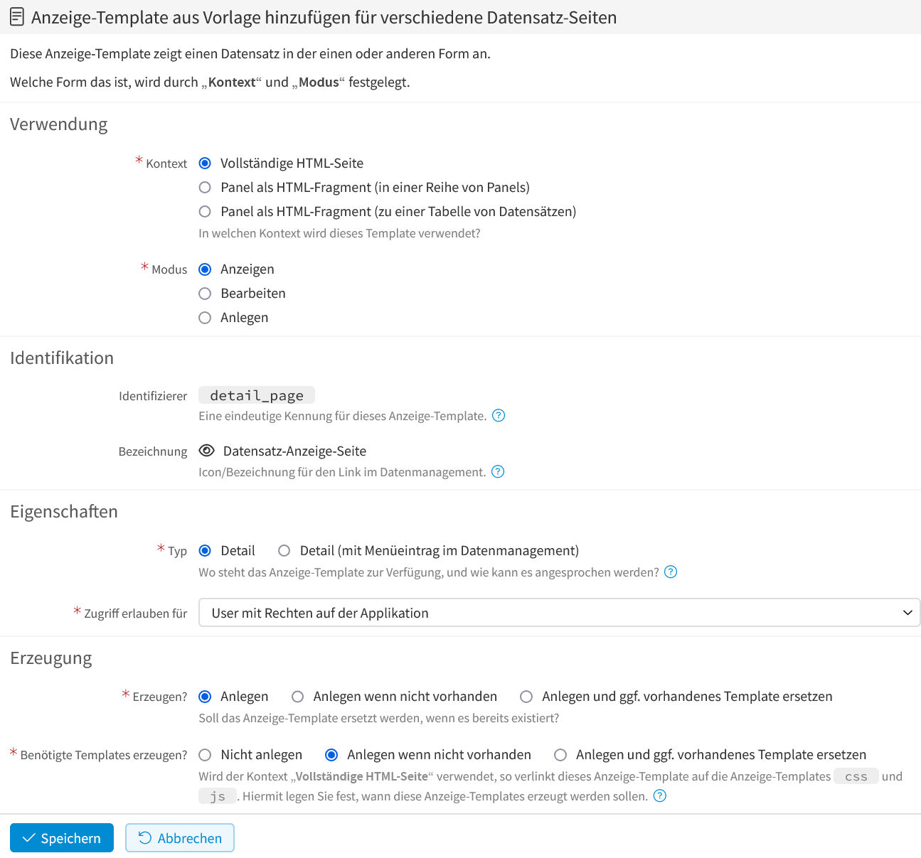 Datensatz-Seite konfigurieren