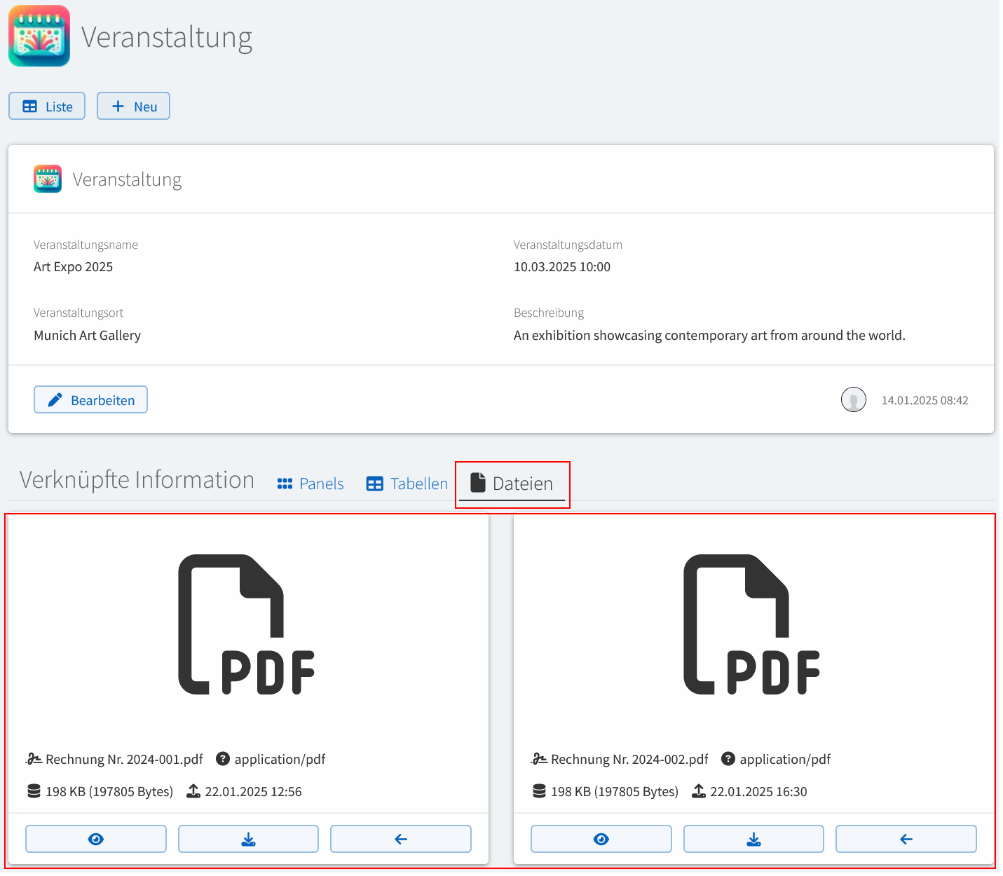 Unter-Datensätze als Thumbnails - Ergebnis