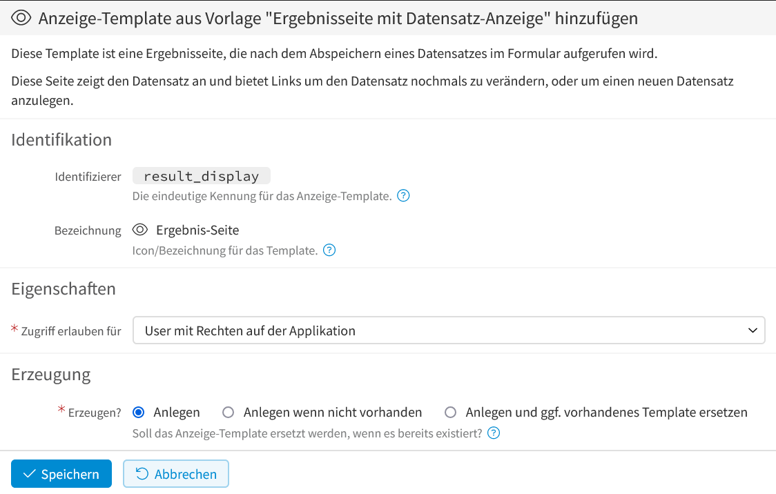 Ergebnisseite mit Datensatz-Anzeige - Konfiguration