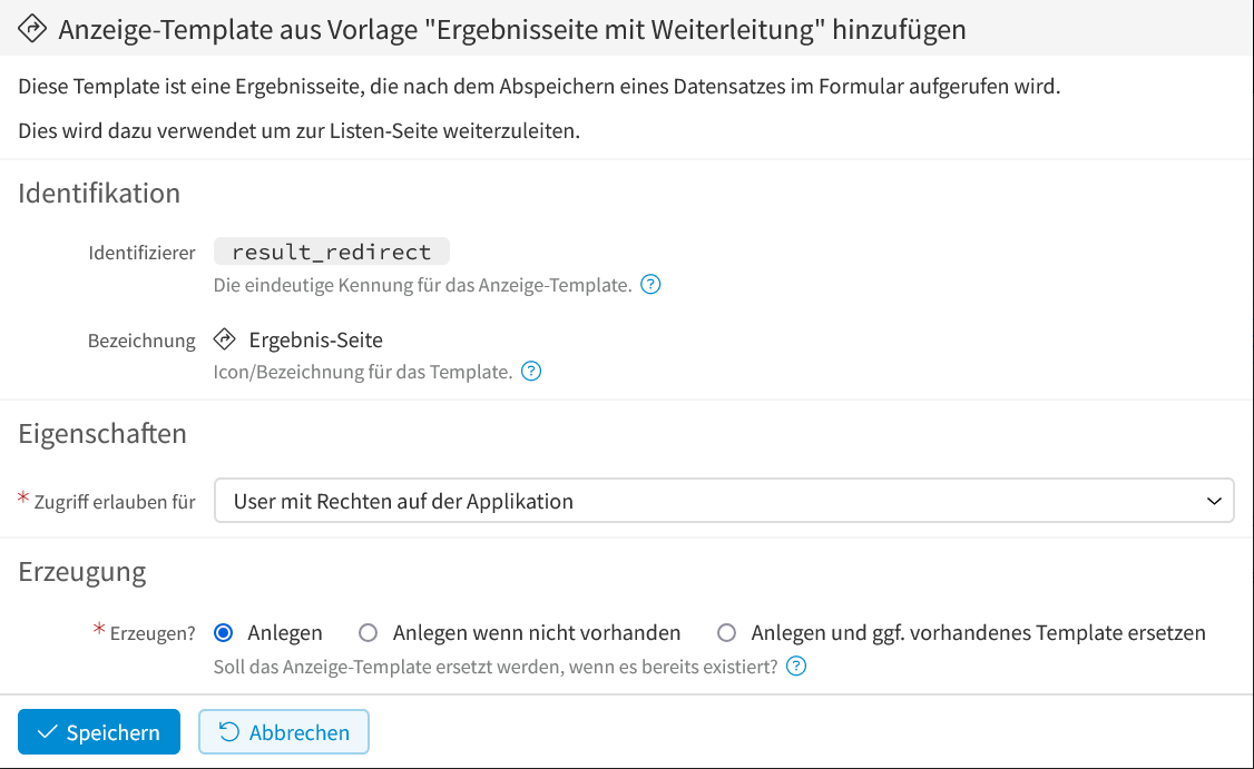 Ergebnisseite mit Weiterleitung - Konfiguration
