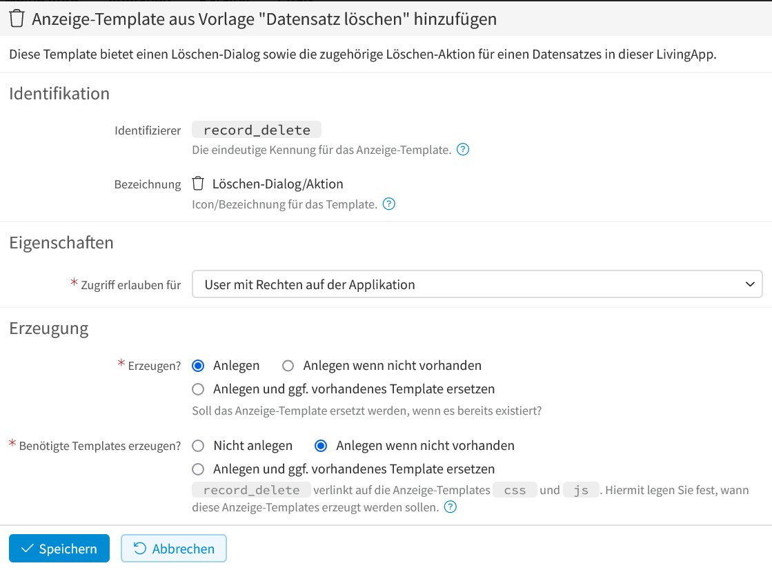 Löschen-Dialog/Aktion konfigurieren