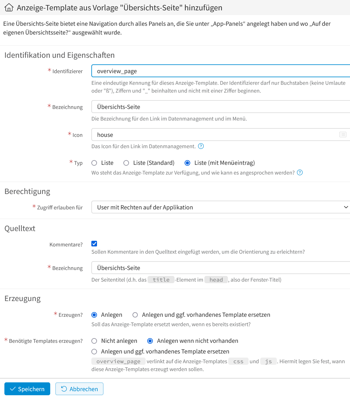Übersichtsseite konfigurieren