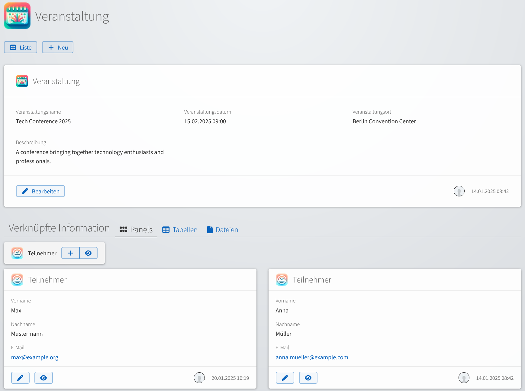 Untergeordnete Datensätze - Kachel