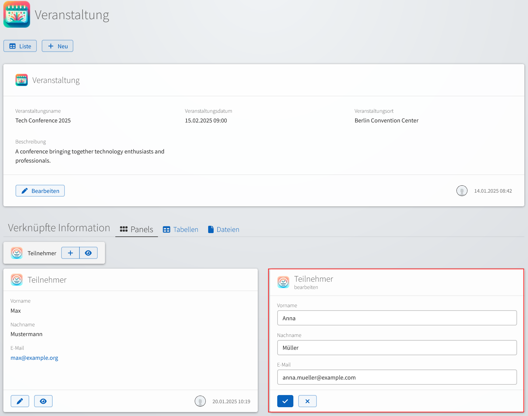 Untergeordnete Datensätze - Kachel bearbeiten