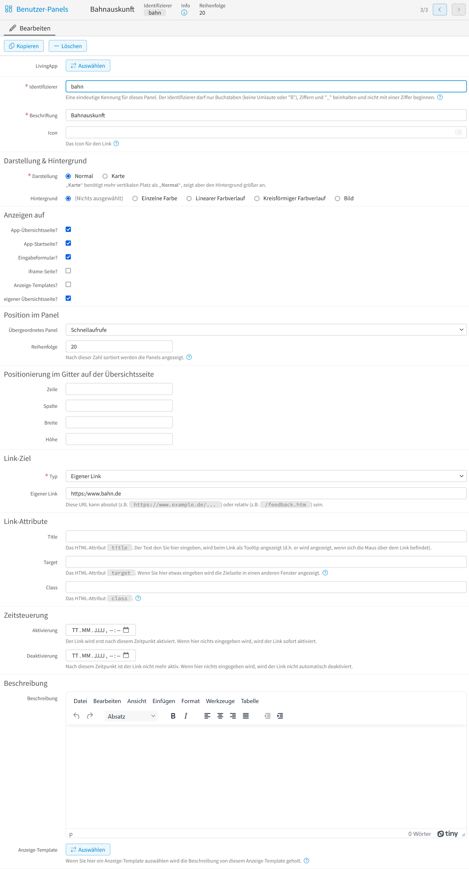 Benutzer-Panel - Eigener Link