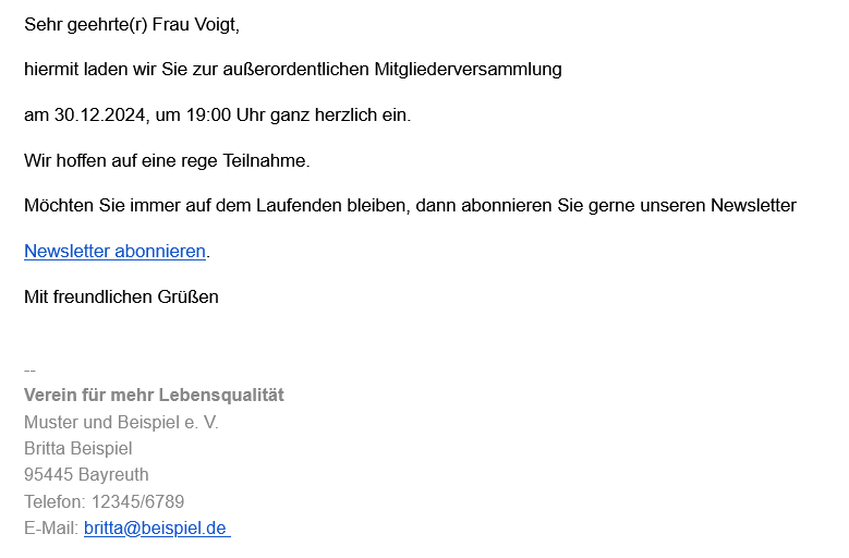 Ergebnis der Versendung